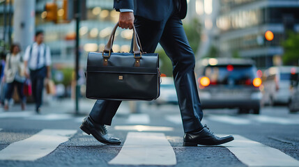 A person heading to work with a briefcase in hand