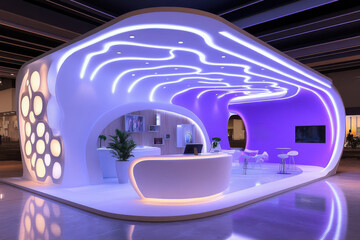 Fototapeta premium A large white room with purple walls and a curved ceiling