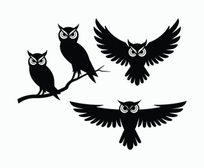 Owl bird silhouette editable EPS vector isolated illustration template on a white background