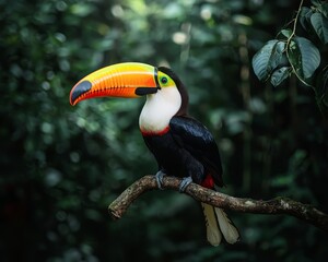 Naklejka premium Vibrant Toucan Closeup in Lush Rainforest Exotic Avian Beauty in Tropical Foliage - Nature Photography