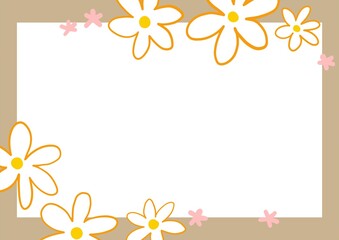 Obraz premium flowers blooming with flora frame border on brown background, illustration template for greeting and wedding card decoration