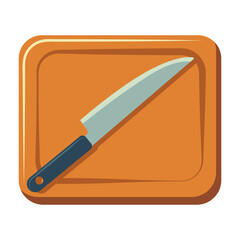 Kitchen knife on a wooden board. The knife is sharp and shiny. Vector illustration on a white background