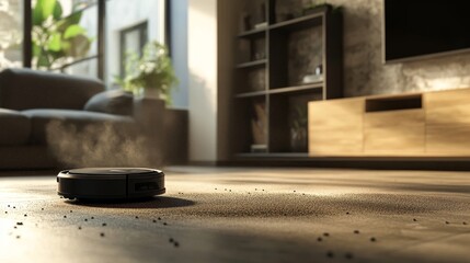 Modern Robot Vacuum Cleaner in Living Room Setting
