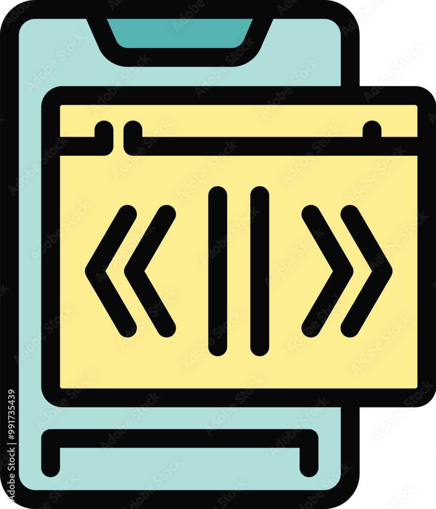 Poster this color icon depicts a smartphone showing a web page with left, right and down arrows, perfect fo