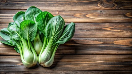 Fresh green bok choy or pac choi chinese cabbage on a wooden background with an asymmetrical composition, colorful, meal prep, arrangement, background, green, vibrant, farm-to-table