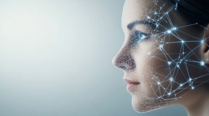 Futuristic Portrait of Woman with Network Overlay
