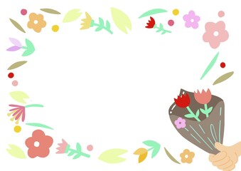 little colorful flowers frame, bunch of flowers, flora, illustration greeting card template.
