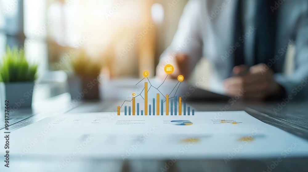 Poster business growth visualization with data and analytics