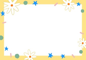 little daisy flowers with blue stars and glitter sprinkle on yellow  frame template, illustration frame card