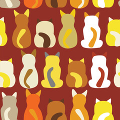 Seamless pattern with cute kitten print. Different scandy cats on color background. Scandinavian style illustration for kids. Vector illustration for fabric, textile, wallpaper, home clothing, pajama