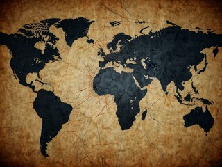 Map showing cracks symbolizing broken global trade relations.