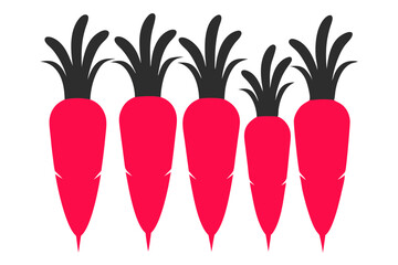 Fresh organic orange carrots with green leaves, a healthy vegetarian food illustration isolated on white