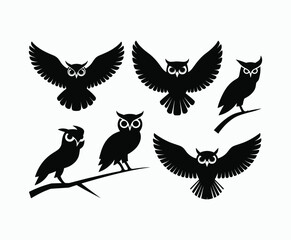 Obraz premium Owl bird silhouette editable EPS vector isolated illustration template on a white background