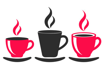 Coffee tea-up logo vector with steam and hanging tea bag