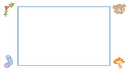 cute teddy bear , garland, sock and mushroom frame card template, illustration border background for Christmas , greeting card and seasonal decoration, presentation size background.