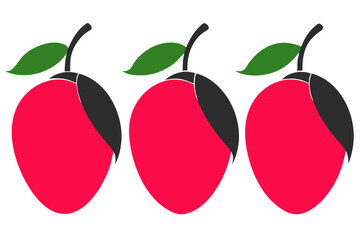 Vector illustration with fresh, ripe red and green mangoes and mangoes, healthy food icons