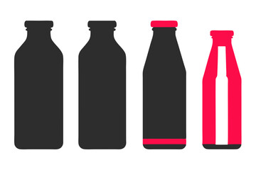 A clean set of blank vector bottles, including plastic and glass containers with caps, isolated on white