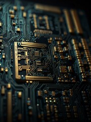 Microchip with intricate design on a dark background.