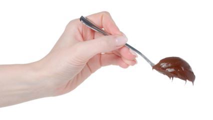spoon with chocolate spread in hand isolation