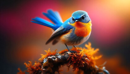 Obraz premium Colorful Bird , detailed and realistic , Rainbow , Poster for Home Decor, T-Shirt Design, Music Cover Art, Wallpaper , nature Background 