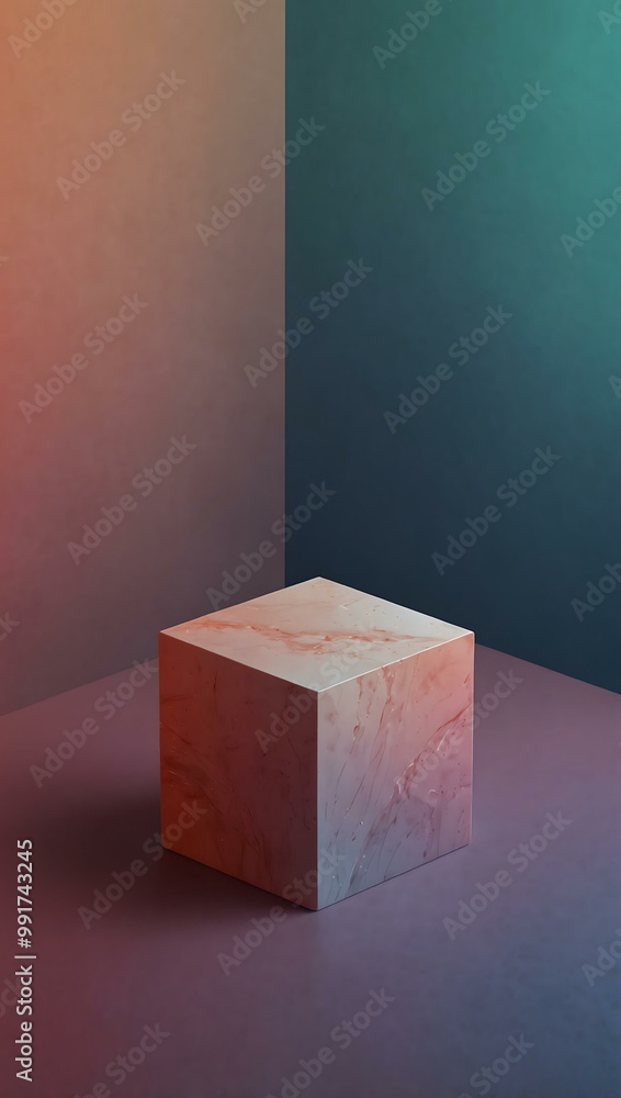 Poster minimalistic cube on a gradient background.
