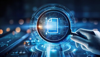  A detailed IT Security Risk Assessment concept depicted with a magnifying glass focused on 