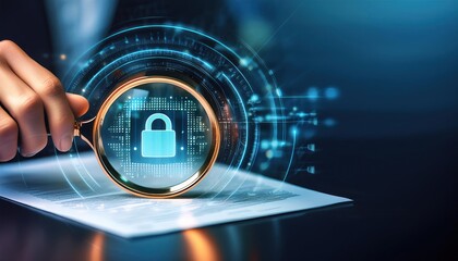  A detailed IT Security Risk Assessment concept depicted with a magnifying glass focused on 