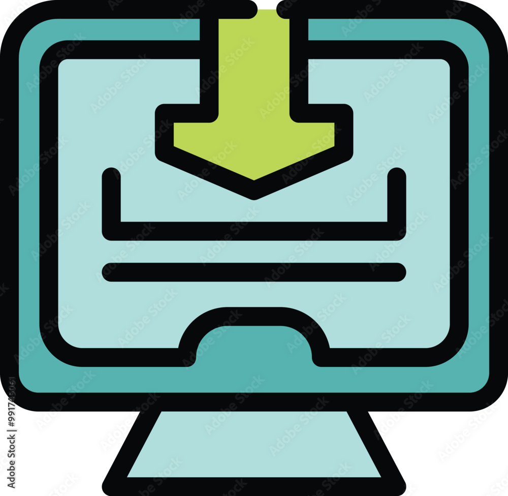 Poster computer screen displaying a file that is downloading with a green arrow, perfect for representing d