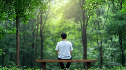 Fototapeta premium Serene Individual in Lush Green Forest Setting