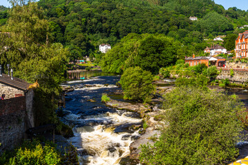 The river Dee in Llangollen on a Summer Day.