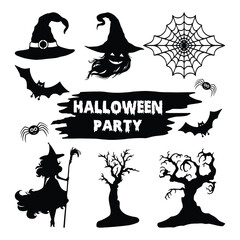 Halloween silhouettes, elements, icon collection.