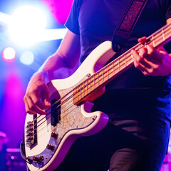 Obraz premium A musician plays an electric guitar on stage