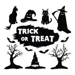 Halloween silhouettes, elements, icon collection.