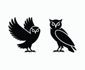 Owl bird silhouette editable EPS vector isolated illustration template on a white background