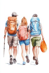 A group of friends hiking through the mountains, enjoying the fresh air and sunshine on a Sunday, Sunday adventure, outdoor happiness