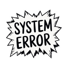 404 error page illustration with bold text, playful style, and a "SYSTEM ERROR" message