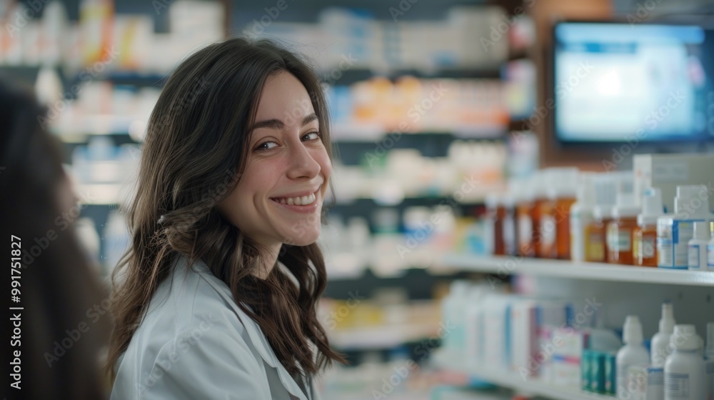 Poster A person standing in front of a shelf filled with various types of wine bottles, suitable for use in articles about wine, food pairings or lifestyle features