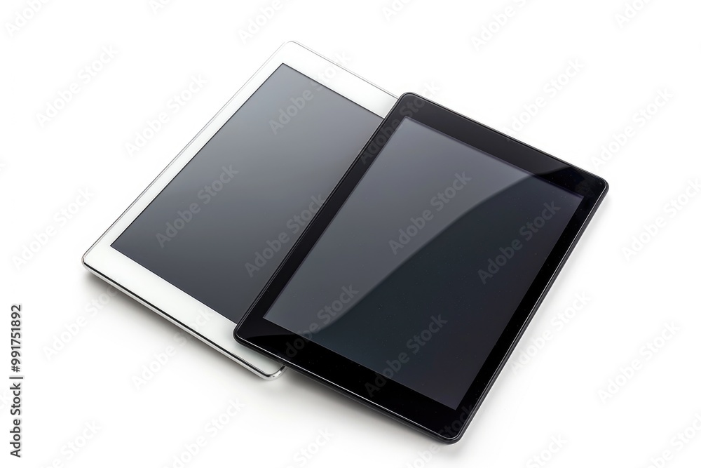 Sticker A tablet computer sits on a clean white surface, ready for use