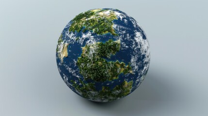 3D rendered globe with green forests and blue oceans on a light background. Environmental conservation and sustainability concept. Design for poster, wallpaper, banner, and header.
