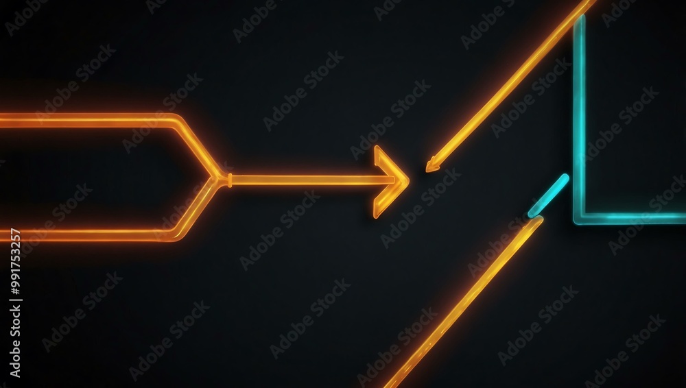 Poster neon directional arrow loading icon on a black background.