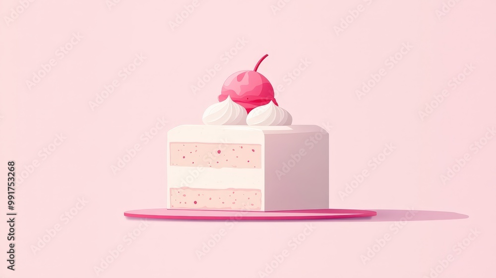 Poster elegant minimalist 2d vector illustration of ice cream cake slice with geometric shapes and soft col
