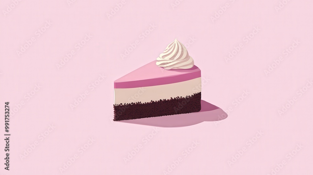 Poster minimalist 2d vector illustration of ice cream cake slice with clean geometric shapes and soft flat 