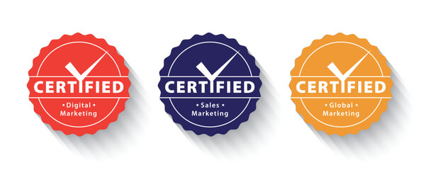 Certified circle Badge Design. Certify Badge Design template. Certified badge logo design.