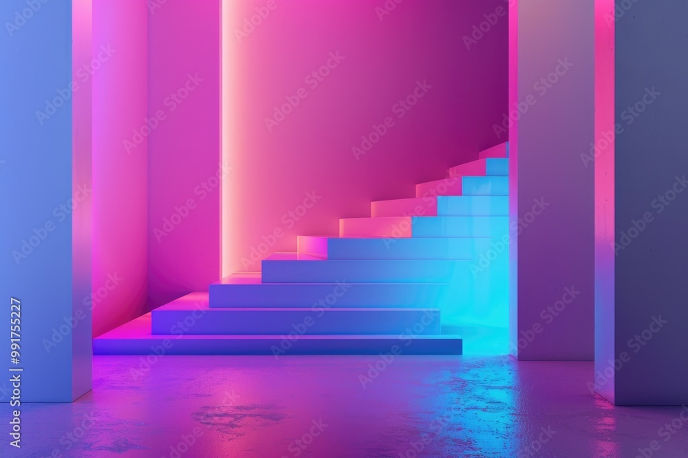 Poster a room with a set of stairs leading up or down, ideal for interior design and architecture projects