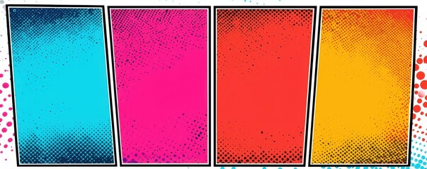 Obraz premium Colorful comic book page with five panels in vibrant pop art style background