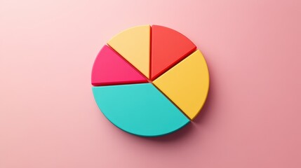 Fototapeta premium Modern Geometric Pie Chart Illustration with Vibrant Minimalistic Segments on Pastel Background
