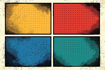 Comic book style illustration with simple flat color blocks and halftone pattern