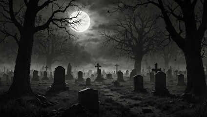 One more grayscale graveyard illustration.