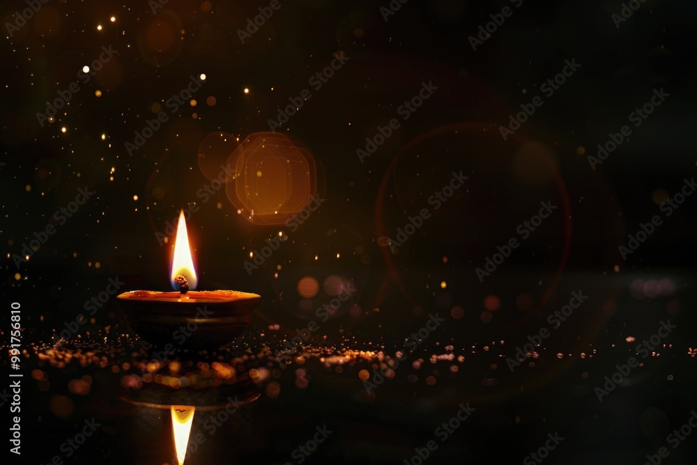 Poster a lone lit candle sits on top of a table in a warm and cozy setting