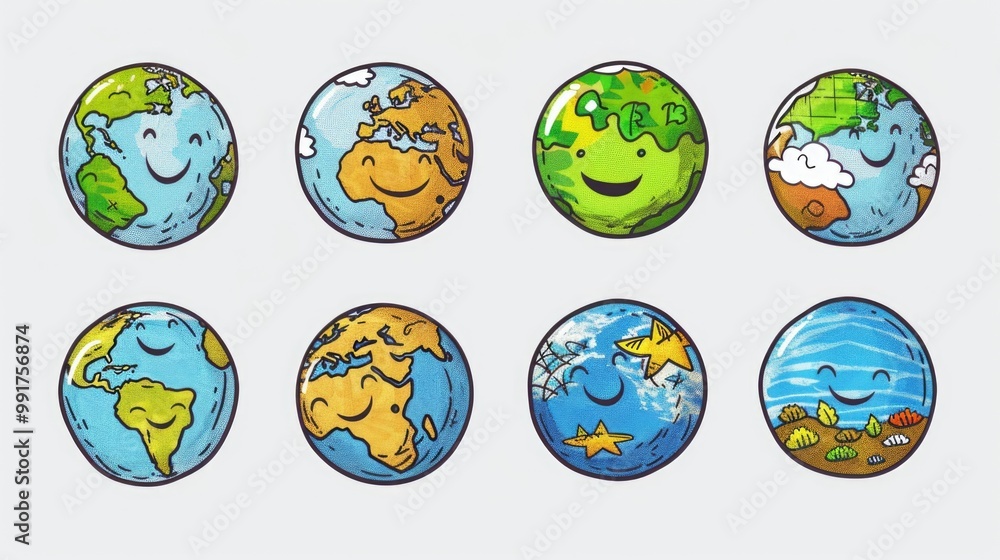 Poster a set of colorful cartoon eggs with various facial expressions